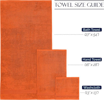 Elegant Comfort Premium Cotton 6-Piece Towel Set, Includes 2 Washcloths, 2 Hand Towels and 2 Bath Towels, 100% Turkish Cotton - Highly Absorbent and Super Soft Towels for Bathroom, Orange
