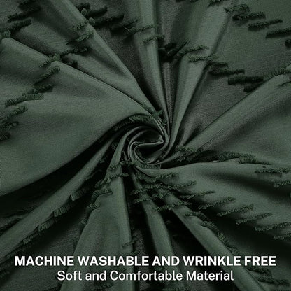Siiluminisoy Extra Long Dark Green Boho Shower Curtain with Tassel, Woven Fabric 84 in Shower Curtain, Tufted Chevron Striped, 72 x 84, Modern Chic Textured Minimalist Bathroom Shower