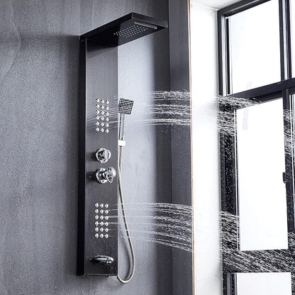 Delavin Multi Fuction Shower Panel, Shower Tower, Rainfall Waterfall Stainless Steel Shower Panel Tower System, Full Body Shower System with Body Jets, Tub Spout, Handheld Shower, Brushed Black | Stainless Steel, Rainfall Waterfall, Body Jets, Tub Spou...