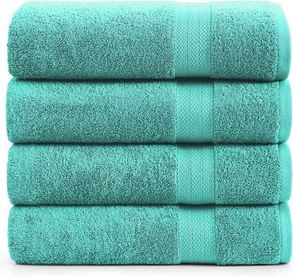 LANE LINEN Bathroom Towels Set (4 Pack)- 100% Cotton Luxury Bath Towels for Bathroom, Soft Shower Towels, Quick Dry Turkish Bath Towels, Super Absorbent Hotel Quality Bath Towel Set (28"x 54")- Teal | Set Of Towels - Dobby Border Accent, OEKO-TEX Certi...