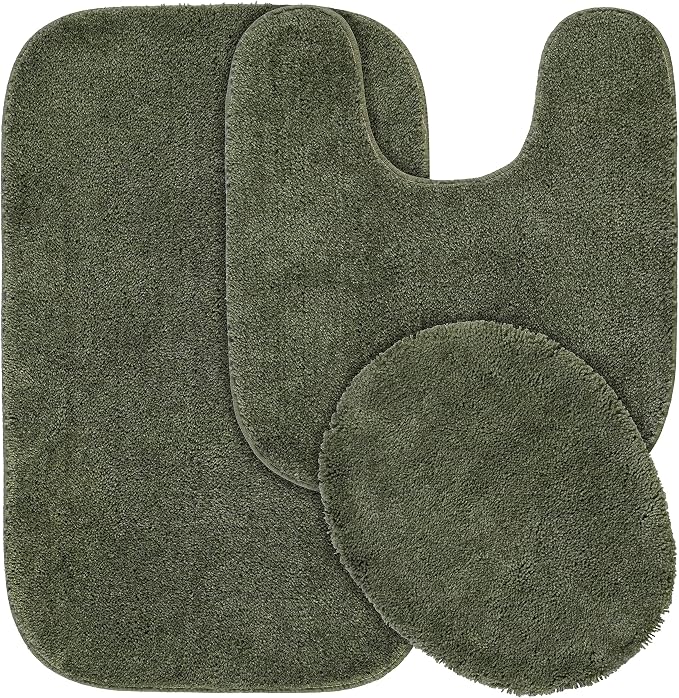 Garland Rug Traditional Nylon Washable Deep Fern 3 Piece Set - Lid, Contour, Bath Rug - Soft, Absorbent, and Stylish for Your Bathroom