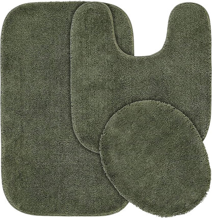 Garland Rug Traditional Nylon Washable Deep Fern 3 Piece Set - Lid, Contour, Bath Rug - Soft, Absorbent, and Stylish for Your Bathroom