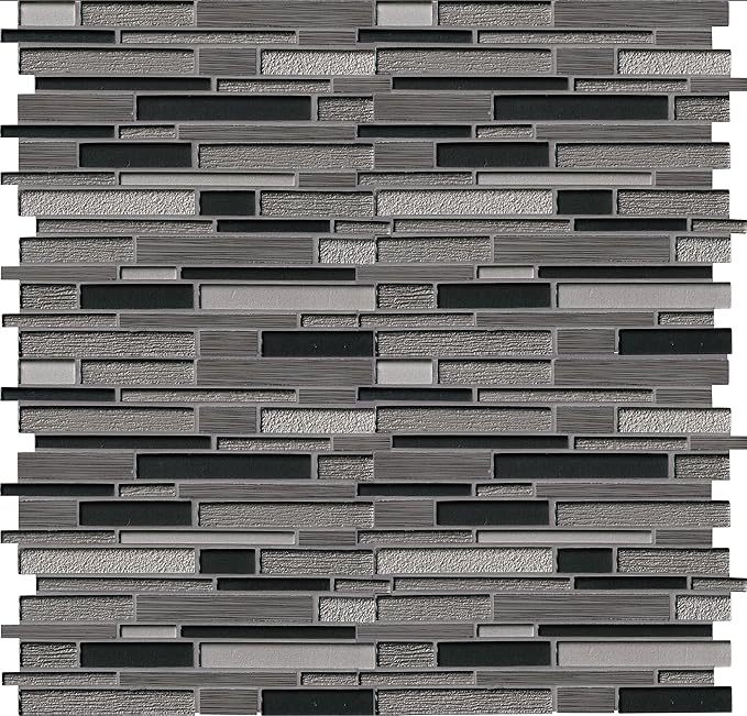 MSI Metro Gris Interlocking Blend of Glass and Stone Tile for Kitchen Backsplash, Wall Tile for Bathroom, Accent Wall Tile, and Shower Wall Tile, 12 in. x 12 in. Mesh-Mounted Mosaic Tile (10 sq. ft.)