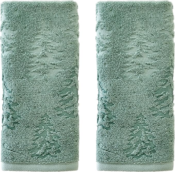 SKL Home Fall/Winter/Christmas Wispy Trees Hand Towel Set-2pc, Sage | 100% Cotton. 550 GSM. Soft & absorbent jacquard. Great for the bathroom, kitchen or bar, lodge/cabin décor & gifting.