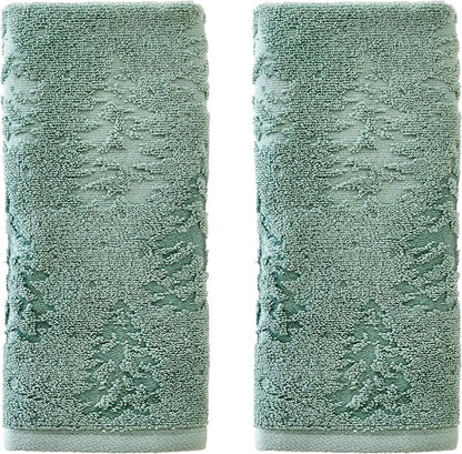 SKL Home Fall/Winter/Christmas Wispy Trees Hand Towel Set-2pc, Sage | 100% Cotton. 550 GSM. Soft & absorbent jacquard. Great for the bathroom, kitchen or bar, lodge/cabin décor & gifting.