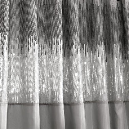 Lush Decor Night Sky Window Curtain Panel, Single, 100" W x 84" L, Black & Gray - Sequin Curtains - Sparkly Photo Backdrop - Modern Glam Decor - Extra Wide Long Curtains For Bedroom & Living Room