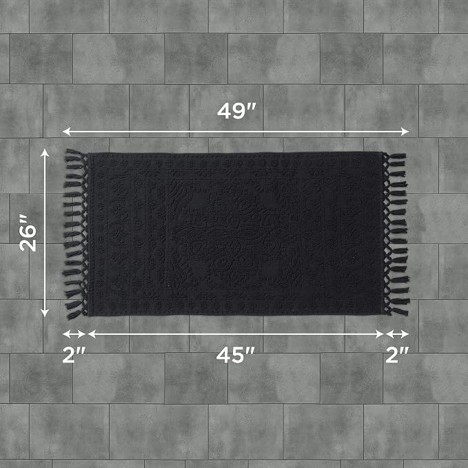 French Connection Nellore Bathroom Rugs, Woven and Beaded Mats, Durable Bath Rugs, Thick Bath Mats for Bathroom and Shower Rugs, 26" x 49", Black