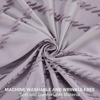 Boho Shower Curtain Woven Fabric Purple Cute Shower Curtain Modern Farmhouse Textured Tufted Chevron Striped Minimalist 72 x 72 Bathroom Shower Curtain Set with Hooks