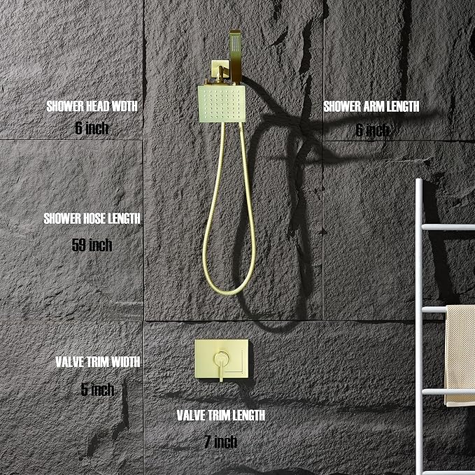 Brushed Gold Shower Fixtures - Dual shower Heads with Handheld Spray Combo, All Metal 6" Dual Head & 3-Way Diverter.