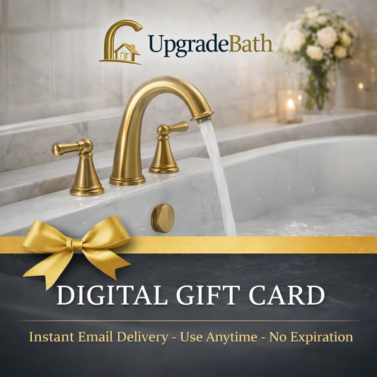 Digital gift card for Upgrade Bath with a gold faucet and decorative elements.
